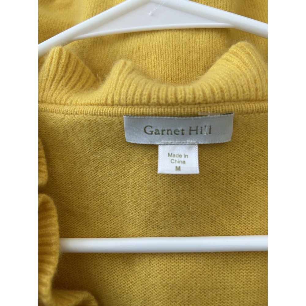Garnet Hill 100% Cashmere Cardigan Ruffle YellowSweater Prep Office Grannycore M - Picture 4 of 7
